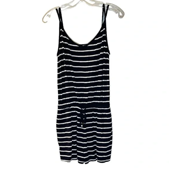 Striped Knit Elastic Waist Loose Fit Romper With Spaghetti Strap Size Medium - Picture 2 of 6